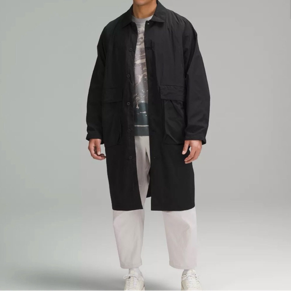 Lululemon lab - men’s black oversized long coat rain trench lightweight jacket S